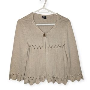 Tribal Beige Knit Cropped Cardigan Scalloped Hem Boho M
